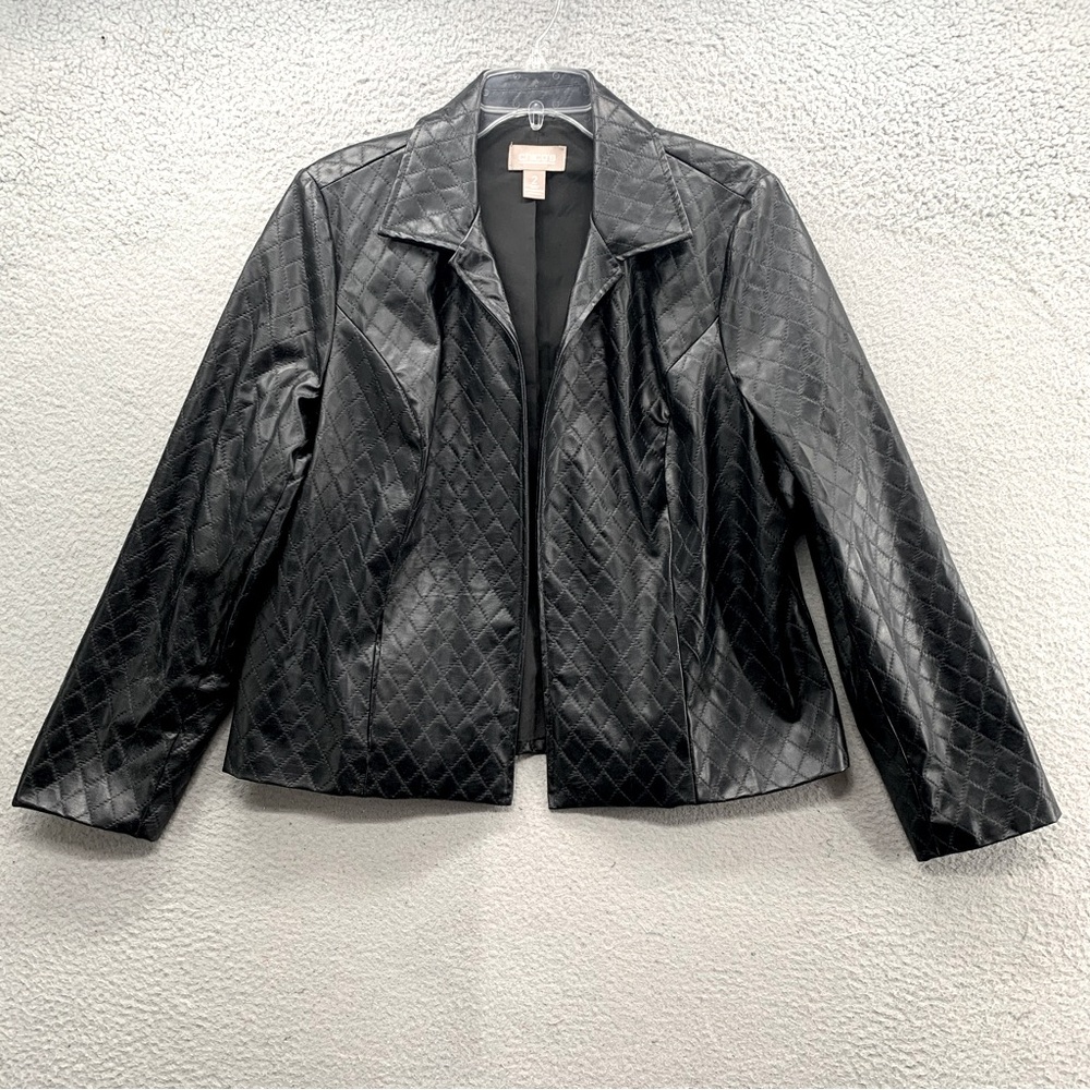 Chico's Women's Size 2/L Quilted Biker Moto Jacket Coat Black Faux Leather Vegan
